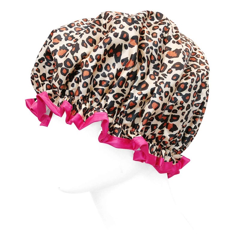 allydrew Reusable Women's Waterproof Shower Caps for Long Hair  Leopard - Image 3